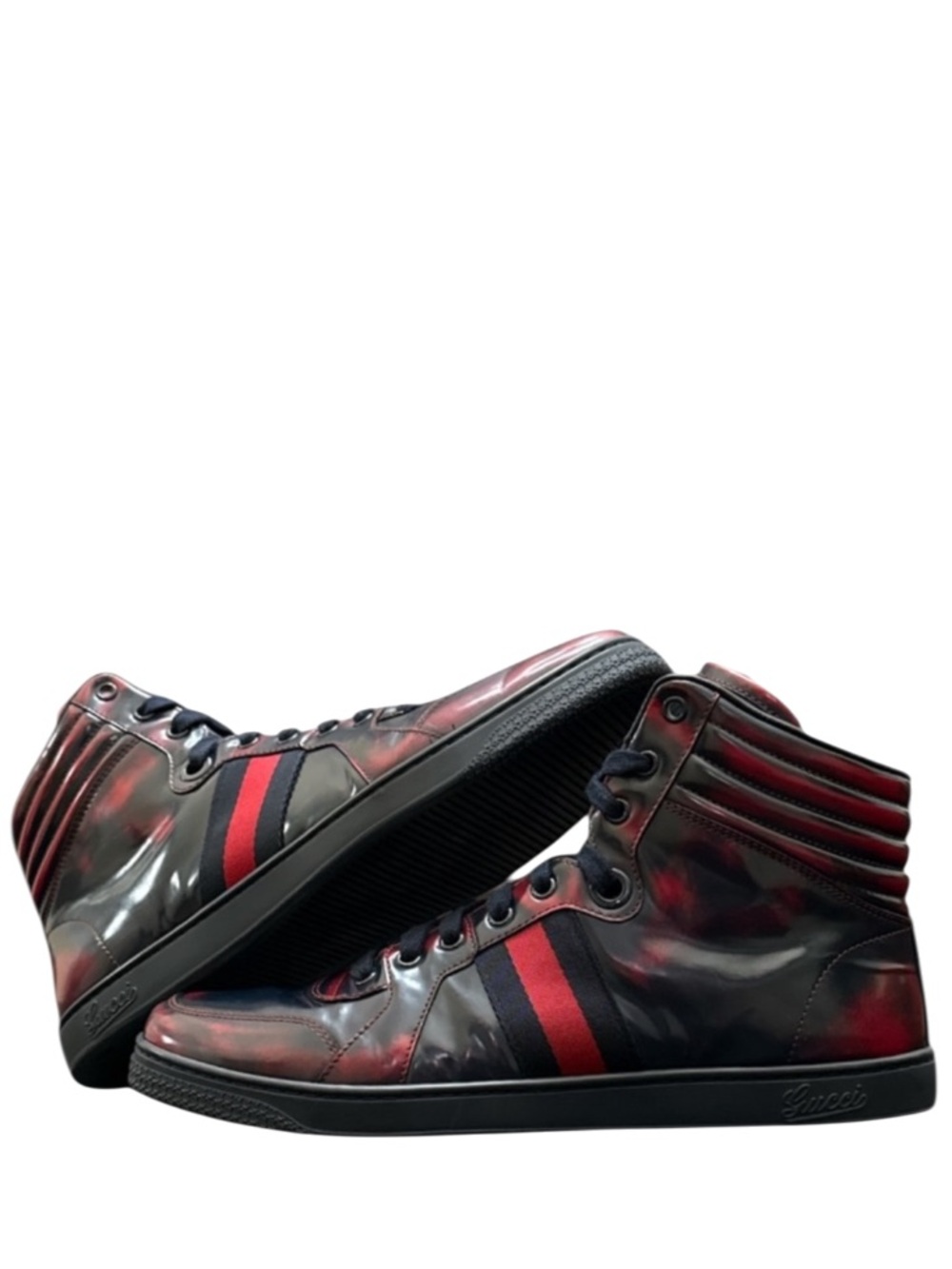 GUCCI - CODA SIGNATURE LEATHER HIGH “BURNISH BLUE RED” SNEAKERS